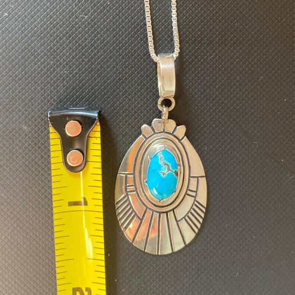 Native American Sterling Silver and Turquoise Pendant Necklace - Picture 5 of 6